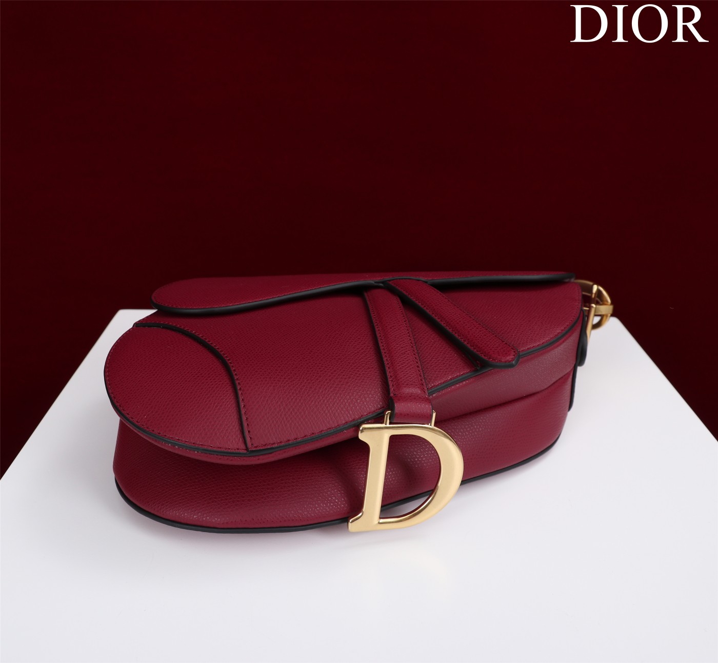 Saddle Bag with Strap Burgundy Grained Calfskin